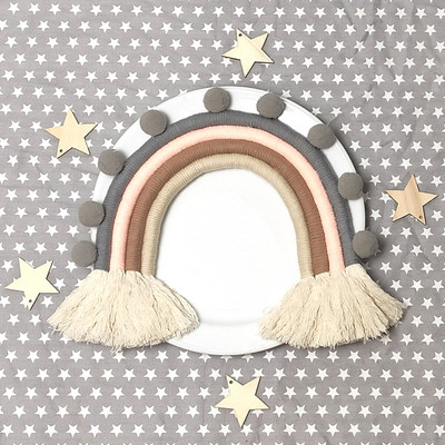 Kézzel készített bohém makramé kézműves gobelin gyerekszoba Deco pamut szivárványos fali akasztó