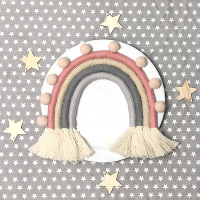 Kézzel készített bohém makramé kézműves gobelin gyerekszoba Deco pamut szivárványos fali akasztó