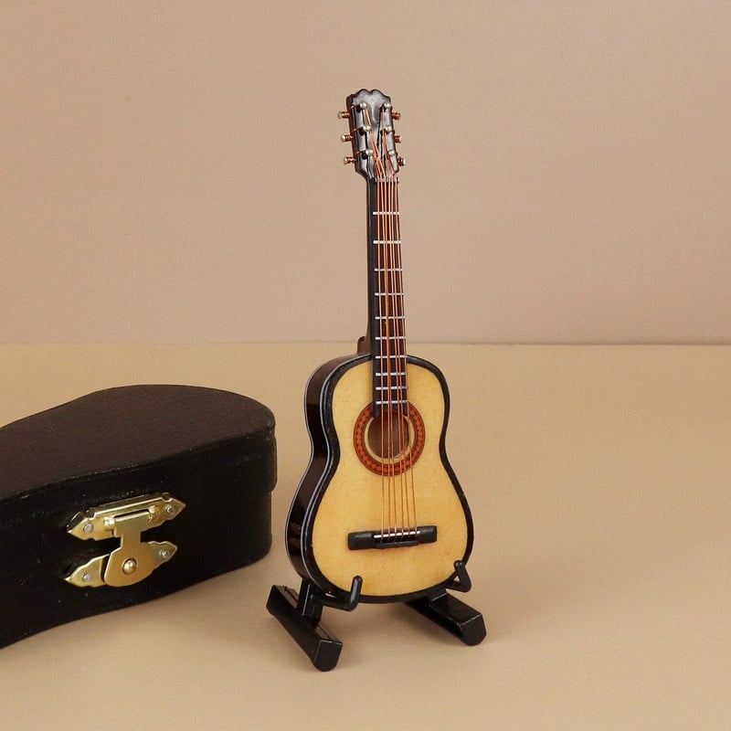 Mini gitár Miniatűr elektromos gitár basszusgitár miniatűr fa mini mandolin hangszer modell kollekció