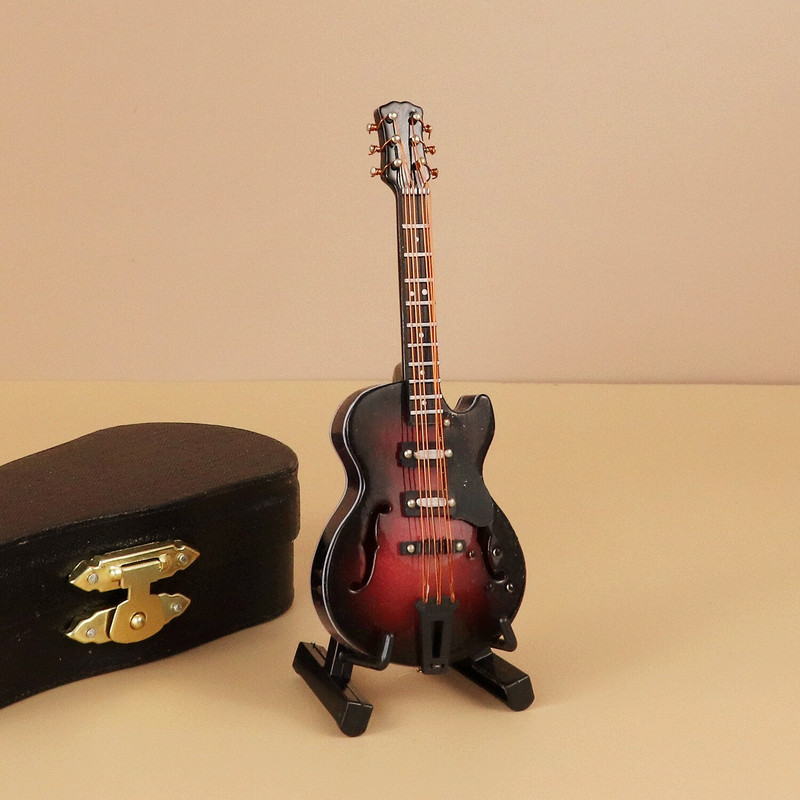 Mini gitár Miniatűr elektromos gitár basszusgitár miniatűr fa mini mandolin hangszer modell kollekció