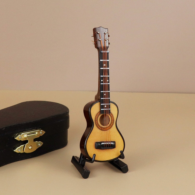 Mini gitár Miniatűr elektromos gitár basszusgitár miniatűr fa mini mandolin hangszer modell kollekció
