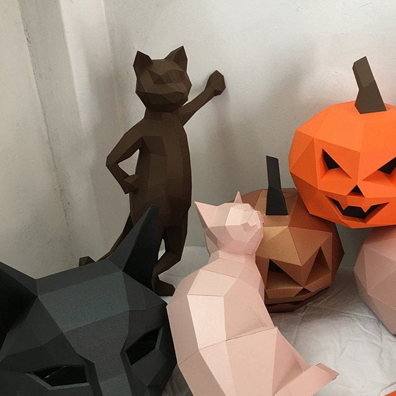 3D álló macska papír kézművesség menő cica modellek szobrok otthon asztali dekorációk állatok díszek origami felnőtt játékok ajándékok