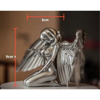 Art Angel Female Woman Wing Kneeling Cloak Hat 3D Angel Art Statue Decor Вътрешна и външна креативна скулптура Декорация на дома