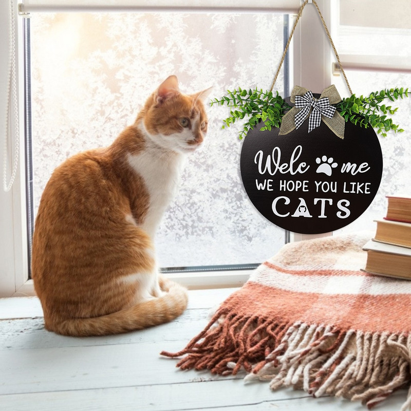 Mint macskáink kutyáink virágos ajtó függő vidéki stílusú üdvözlő ajtólap faház dekoráció márka fa kézművesség gyors kiszállítás