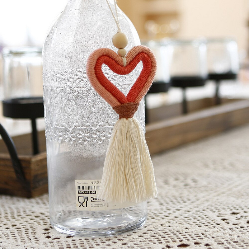 Pamut kötél makramé színes szivárvány szív bojt medál függő dekoráció autós szoba lányoknak ajándék