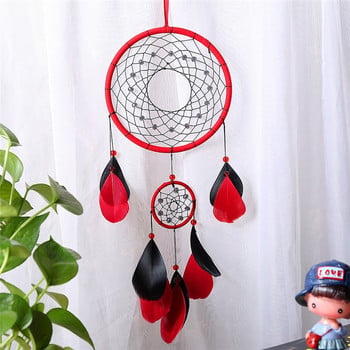 Κόκκινο ινδικό στυλ Χειροποίητο Dream Catcher με φτερά Διακοσμητικά Χειροτεχνήματα Στολίδι Δώρο Ονειροπαγίδα