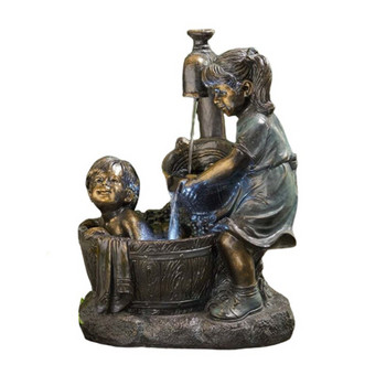 Статуя на закрито на открито Момиче и момче от смола Ретро детска фигура за игра Скулптура от смола Двор Изкуство Декорация на градина
