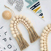 Šiaurės šalių vaivorykštės mediniai karoliukai stygos kanapių virvės kutai girlianda kabantis pakabukas namų dekoravimo sienų papuošalai