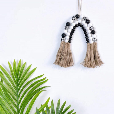 Šiaurės šalių vaivorykštės mediniai karoliukai stygos kanapių virvės kutai girlianda kabantis pakabukas namų dekoravimo sienų papuošalai