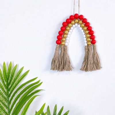 Šiaurės šalių vaivorykštės mediniai karoliukai stygos kanapių virvės kutai girlianda kabantis pakabukas namų dekoravimo sienų papuošalai