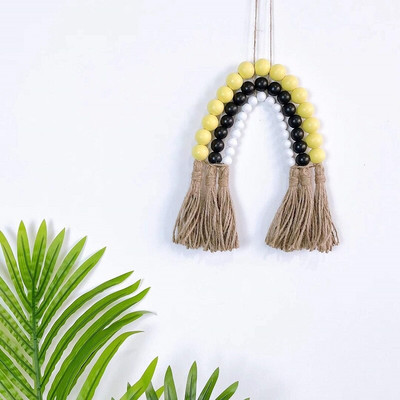 Šiaurės šalių vaivorykštės mediniai karoliukai stygos kanapių virvės kutai girlianda kabantis pakabukas namų dekoravimo sienų papuošalai