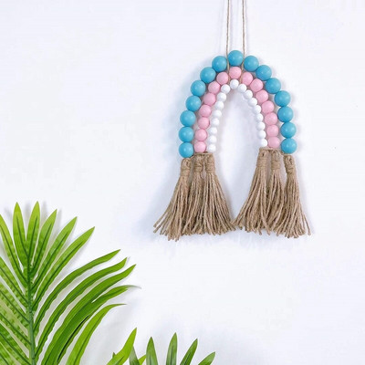 Šiaurės šalių vaivorykštės mediniai karoliukai stygos kanapių virvės kutai girlianda kabantis pakabukas namų dekoravimo sienų papuošalai