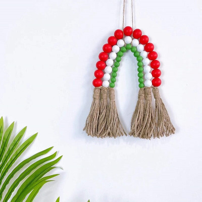 Šiaurės šalių vaivorykštės mediniai karoliukai stygos kanapių virvės kutai girlianda kabantis pakabukas namų dekoravimo sienų papuošalai