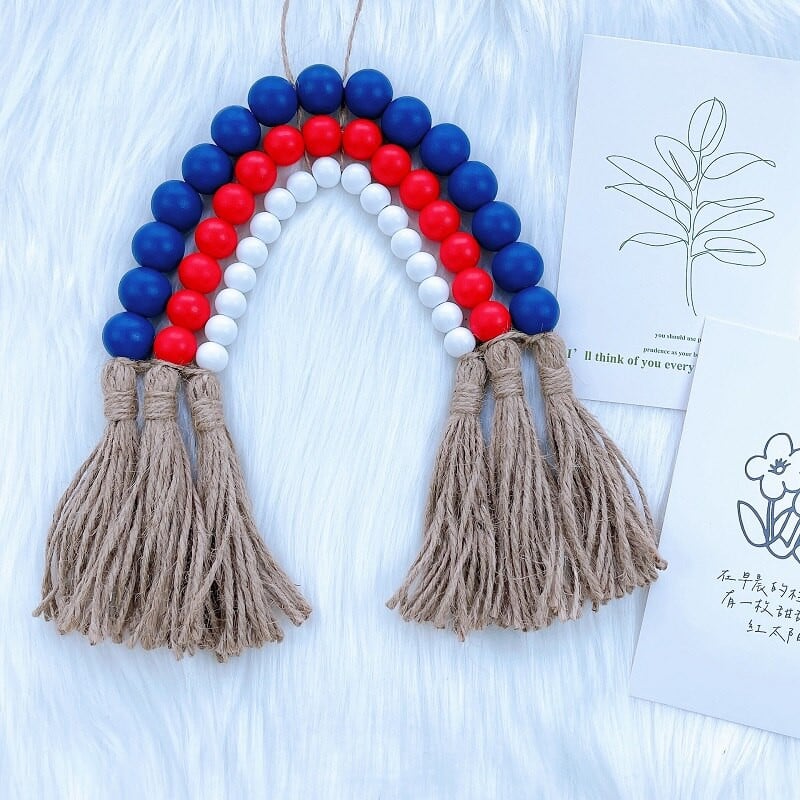 Šiaurės šalių vaivorykštės mediniai karoliukai stygos kanapių virvės kutai girlianda kabantis pakabukas namų dekoravimo sienų papuošalai