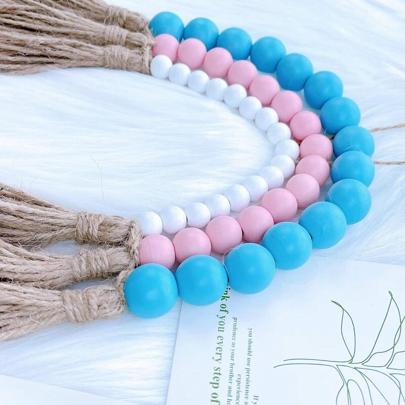 Šiaurės šalių vaivorykštės mediniai karoliukai stygos kanapių virvės kutai girlianda kabantis pakabukas namų dekoravimo sienų papuošalai