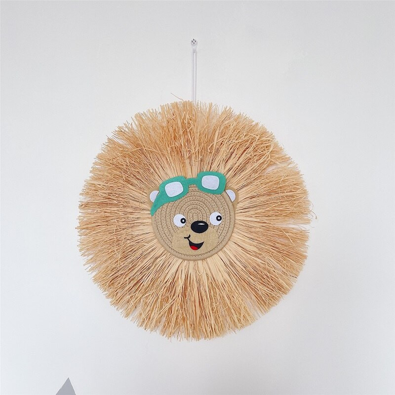 Skandinaviškas meškiukas panda papuošalai kūdikių berniukų miegamojo sienoms meno dekoras Rankų audimo rafija pakabinamas pakabukas darželio namų apdaila