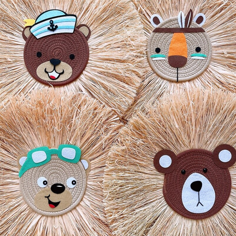 Skandinaviškas meškiukas panda papuošalai kūdikių berniukų miegamojo sienoms meno dekoras Rankų audimo rafija pakabinamas pakabukas darželio namų apdaila