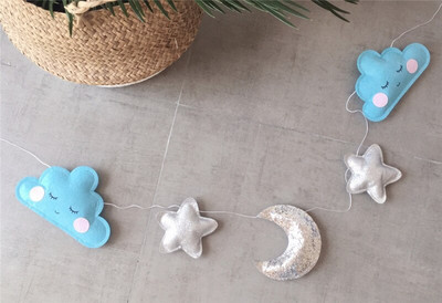 Vrući filc Oblak/Mjesečev vijenac Banner za zabavu Dječja soba Dječja soba Viseća zidna dekoracija Božićni najbolji darovi Ukras za dječju večer