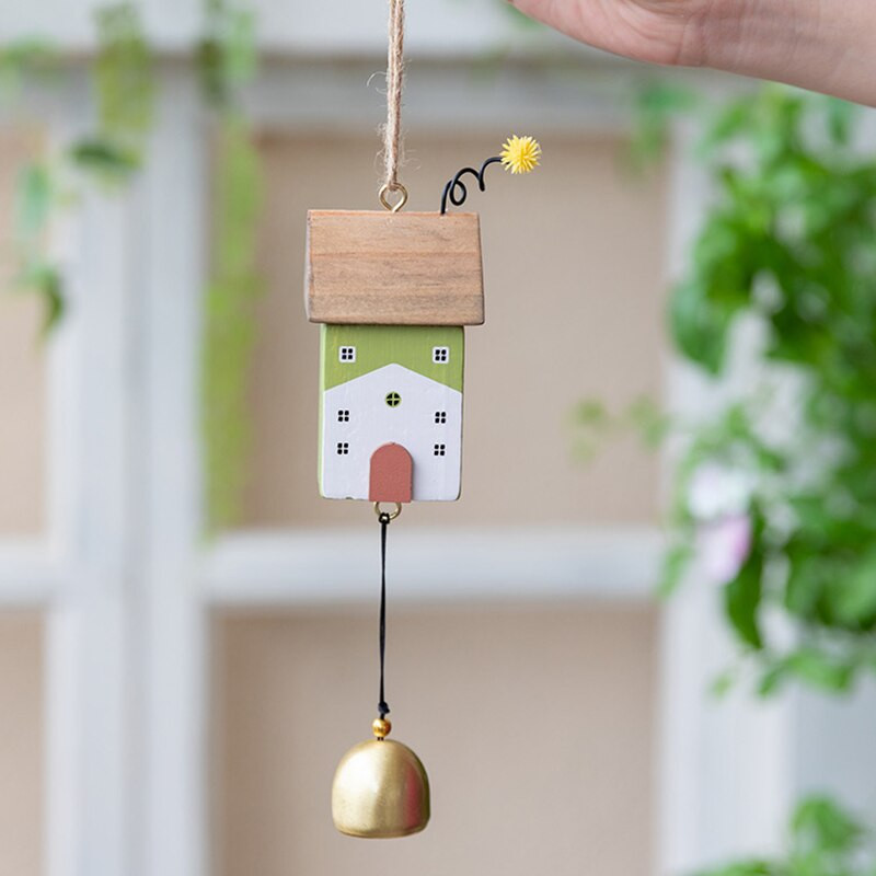 Šiaurės šalių medinis namas vėjo varpelis Rankų darbo pakabinamas varpelis durų rankenėlė siena vaikų kambario dekoracija sodo namų biuro darželio dekoras