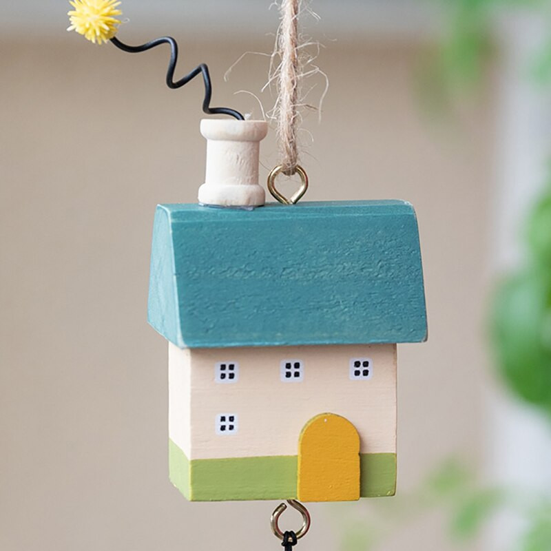 Šiaurės šalių medinis namas vėjo varpelis Rankų darbo pakabinamas varpelis durų rankenėlė siena vaikų kambario dekoracija sodo namų biuro darželio dekoras