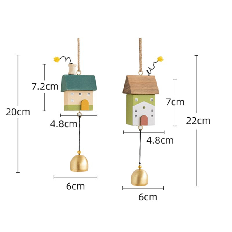 Šiaurės šalių medinis namas vėjo varpelis Rankų darbo pakabinamas varpelis durų rankenėlė siena vaikų kambario dekoracija sodo namų biuro darželio dekoras