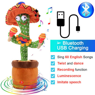 Új aranyos táncoló kaktuszbaba USB és Bluetooth kedves beszélő plüssjáték hangfelvétel ismételt oktatójáték gyerekeknek ajándék lakberendezés
