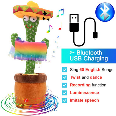 Új aranyos táncoló kaktuszbaba USB és Bluetooth kedves beszélő plüssjáték hangfelvétel ismételt oktatójáték gyerekeknek ajándék lakberendezés