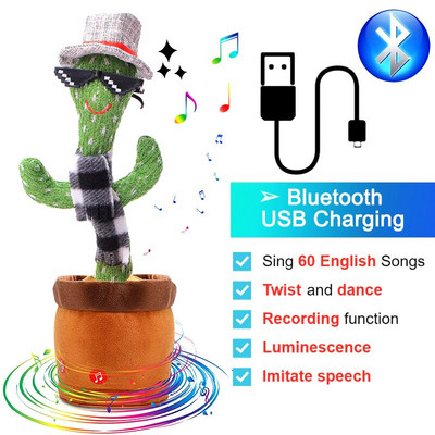 Új aranyos táncoló kaktuszbaba USB és Bluetooth kedves beszélő plüssjáték hangfelvétel ismételt oktatójáték gyerekeknek ajándék lakberendezés