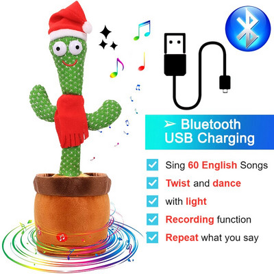 Új aranyos táncoló kaktuszbaba USB és Bluetooth kedves beszélő plüssjáték hangfelvétel ismételt oktatójáték gyerekeknek ajándék lakberendezés