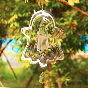 Halloween 3D Stainless Wind Spinner Spider Pumpkin Ghost Optical Illusion Μενταγιόν Περιστρεφόμενο Wind Chimes Διακόσμηση εξωτερικού κήπου