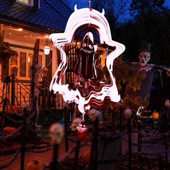 Halloween 3D Stainless Wind Spinner Spider Pumpkin Ghost Optical Illusion Μενταγιόν Περιστρεφόμενο Wind Chimes Διακόσμηση εξωτερικού κήπου