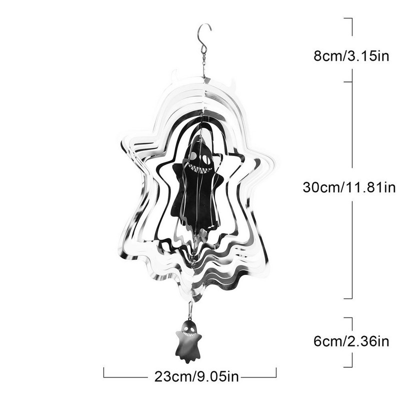 Halloween 3D rozsdamentes szélpörgető pók tök szellem optikai csalódás medál forgó szélcsengő kültéri kerti dekoráció