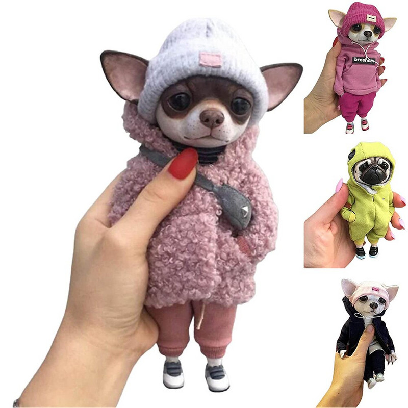 Álló kiskutya baba gyanta dekoráció otthoni dekoráció asztali kiegészítők Kawaii kapucnis kutya divat Állati gyanta babák agyagbaba
