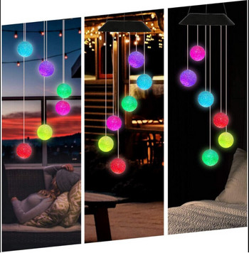 Creative Solar Wind Chime Light Outdoor LED Αλλαγή Χρώματος Σπιράλ Κρεμαστό Φανάρι Κήπος Νεράιδα Φωτιστικό Νυχτερινό Φως Χριστουγεννιάτικο