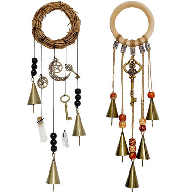 Wind Chimes Outdoor Clearance Witch Bells for Protection Witch Wind Chime Στολίδι για εσωτερικούς χώρους Ξύλινο δαχτυλίδι/Rattan Ring