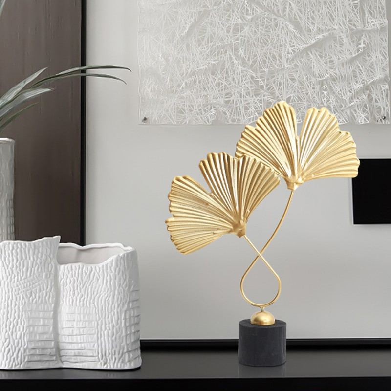 Nordic Creative Golden Ginkgo Biloba Leaf Svetainė miegamasis Stalinis ornamentas Metaliniai amatai Namų dekoravimo priedai