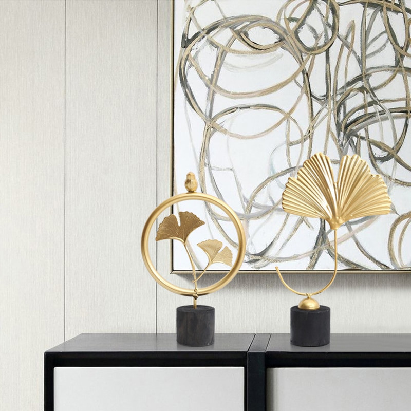 Nordic Creative Golden Ginkgo Biloba Leaf Svetainė miegamasis Stalinis ornamentas Metaliniai amatai Namų dekoravimo priedai