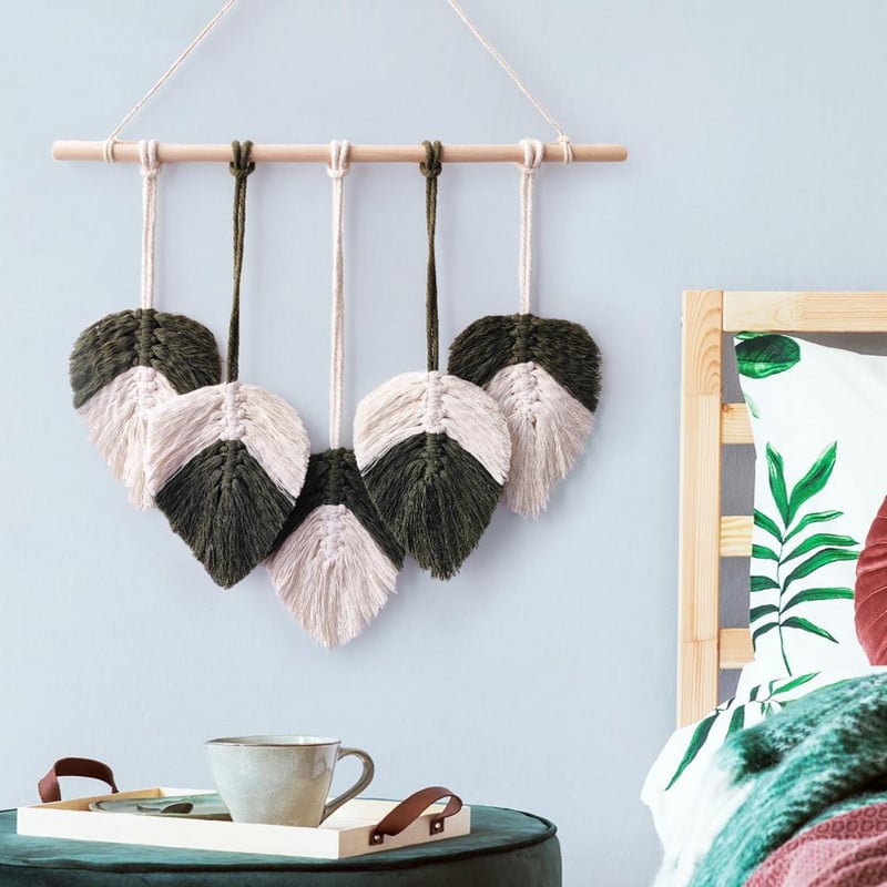 Nordic Style Utility dekoratív, kézzel szőtt makramé kárpit kötőpántos fali akasztóval, mosható hálószobába