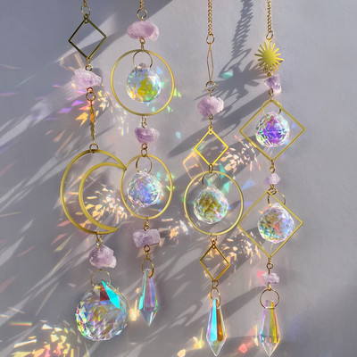 Crystal Suncatcher napfogók ketrec ablakon függő szivárvány készítő lakberendezési ajándék,Boho Love 4 részes fali dekorációs készlet,napvédő