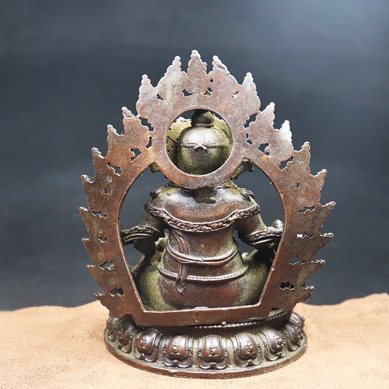 Antik bronz Buddha szobor íróasztal dísz lakberendezési tárgyak kézműves kiegészítők fém kínai gazdagság istene szobor Vintage dekor