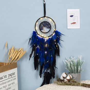 Μεγάλο Dream Catcher Tree of Life Blue Crystal Dreamcatcher Χειροποίητο φτερό στολίδι Διακόσμηση τοίχου για υπνοδωμάτιο Δώρο