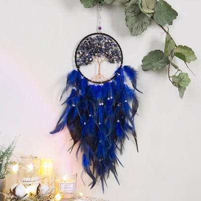 Μεγάλο Dream Catcher Tree of Life Blue Crystal Dreamcatcher Χειροποίητο φτερό στολίδι Διακόσμηση τοίχου για υπνοδωμάτιο Δώρο