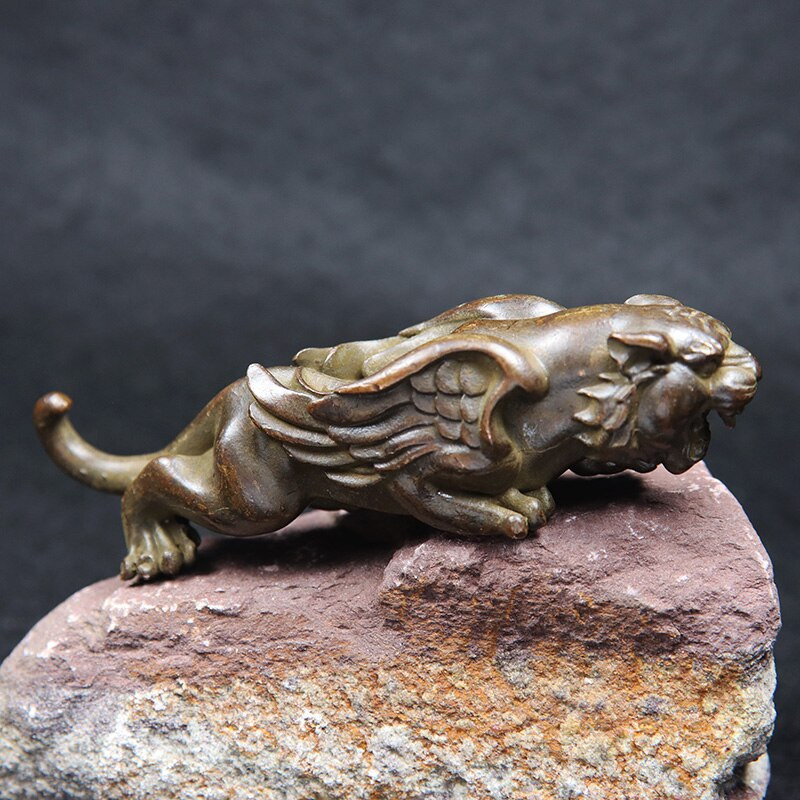 Antikvarinis varinis tigras su sparnais Maža statulėlė Rašomasis stalas Ornamentas Gyvūnų Figūrėlės Miniatiūros Laimingos namų puošmenos Amatai Priedai