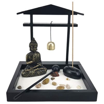 Desktop Zen Sand Garden Διαλογισμός Άγαλμα του Βούδα Mini Zen Garden Sand Tray Kit για διακόσμηση γραφείου σπιτιού