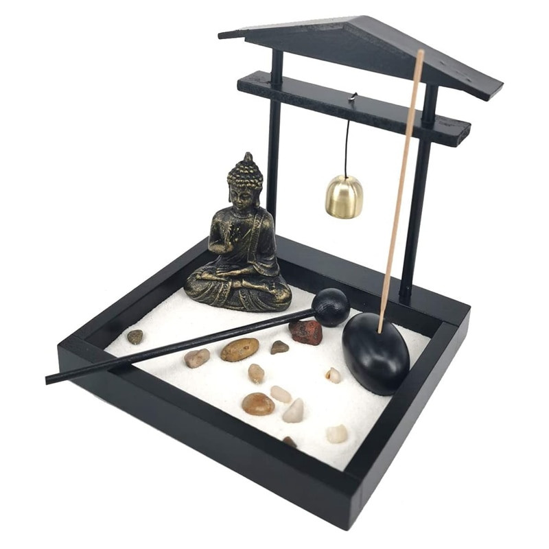 Statuie Buddha Meditată pentru Grădină Zen Nisip Desktop Mini Kit Tavă De Nisip Grădină Zen Pentru Decor Home Office