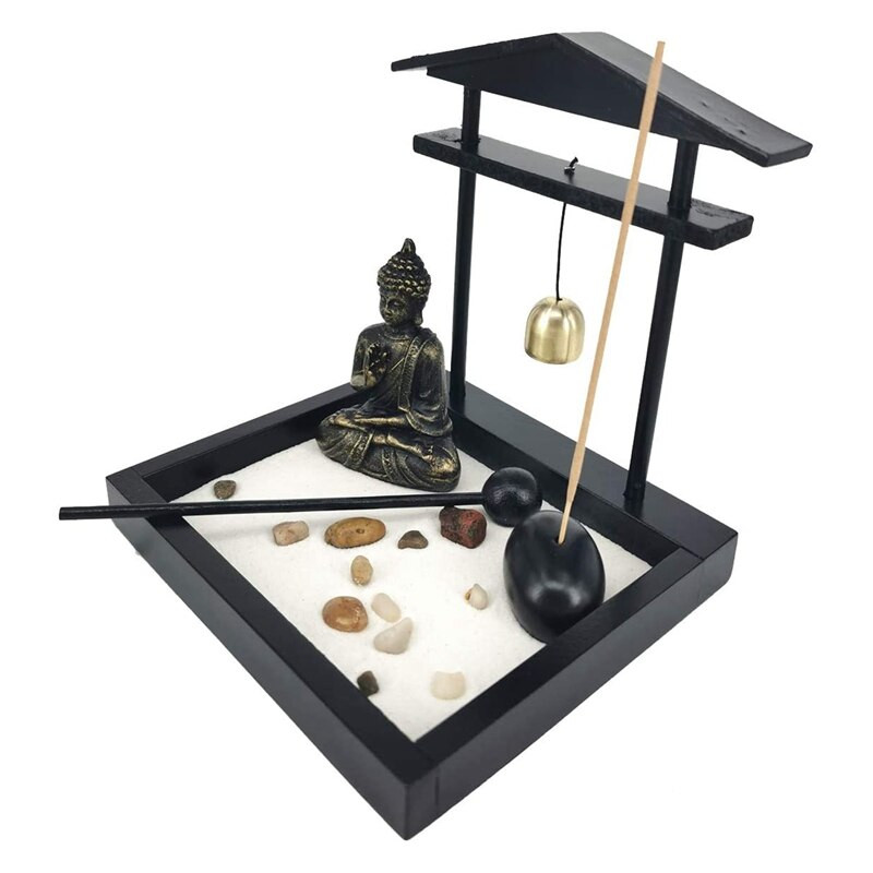 Statuie Buddha Meditată pentru Grădină Zen Nisip Desktop Mini Kit Tavă De Nisip Grădină Zen Pentru Decor Home Office