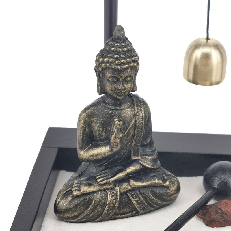 Statuie Buddha Meditată pentru Grădină Zen Nisip Desktop Mini Kit Tavă De Nisip Grădină Zen Pentru Decor Home Office