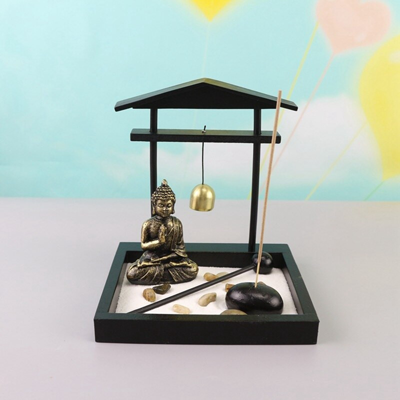 Statuie Buddha Meditată pentru Grădină Zen Nisip Desktop Mini Kit Tavă De Nisip Grădină Zen Pentru Decor Home Office