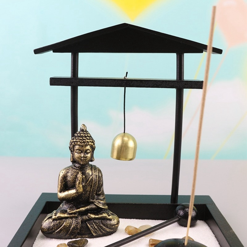 Statuie Buddha Meditată pentru Grădină Zen Nisip Desktop Mini Kit Tavă De Nisip Grădină Zen Pentru Decor Home Office