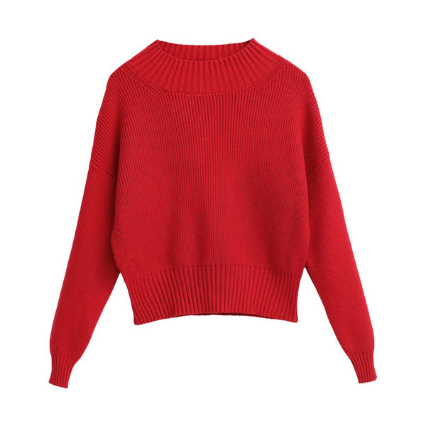 Γυναικείο μονόχρωμο πουλόβερ με οβάλ λαιμόκοψη